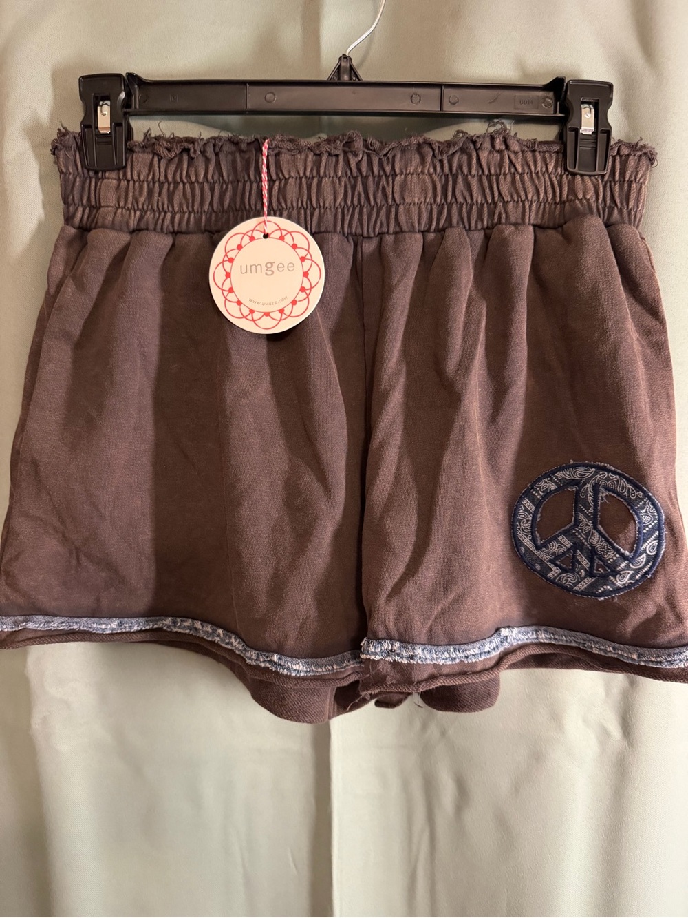 Umgee Brown Shorts with Blue Peace Patch